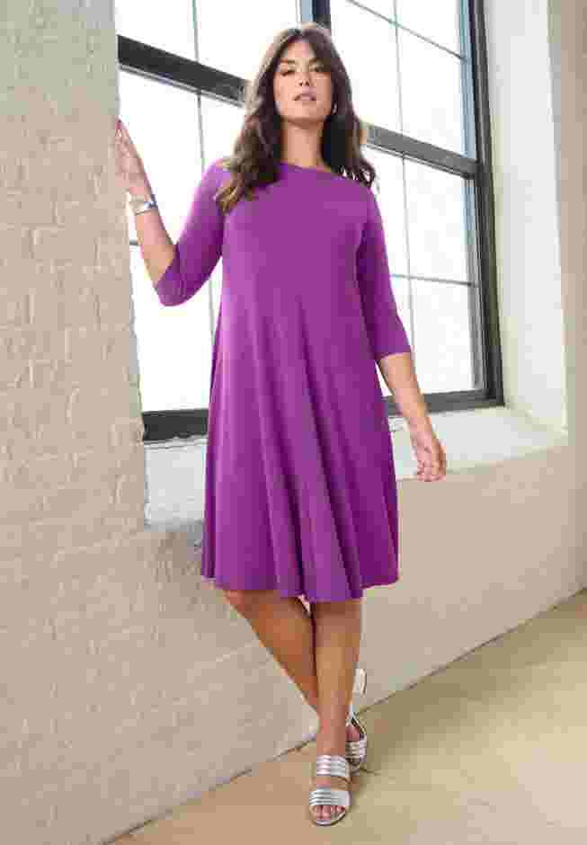 UltraSmooth™ Plus Size Boatneck Swing Dress – Flowy, Wrinkle-Resistant Knit image number 7