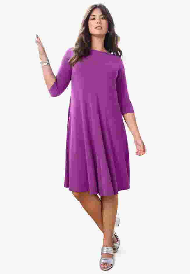 UltraSmooth™ Plus Size Boatneck Swing Dress – Flowy, Wrinkle-Resistant Knit image number 0