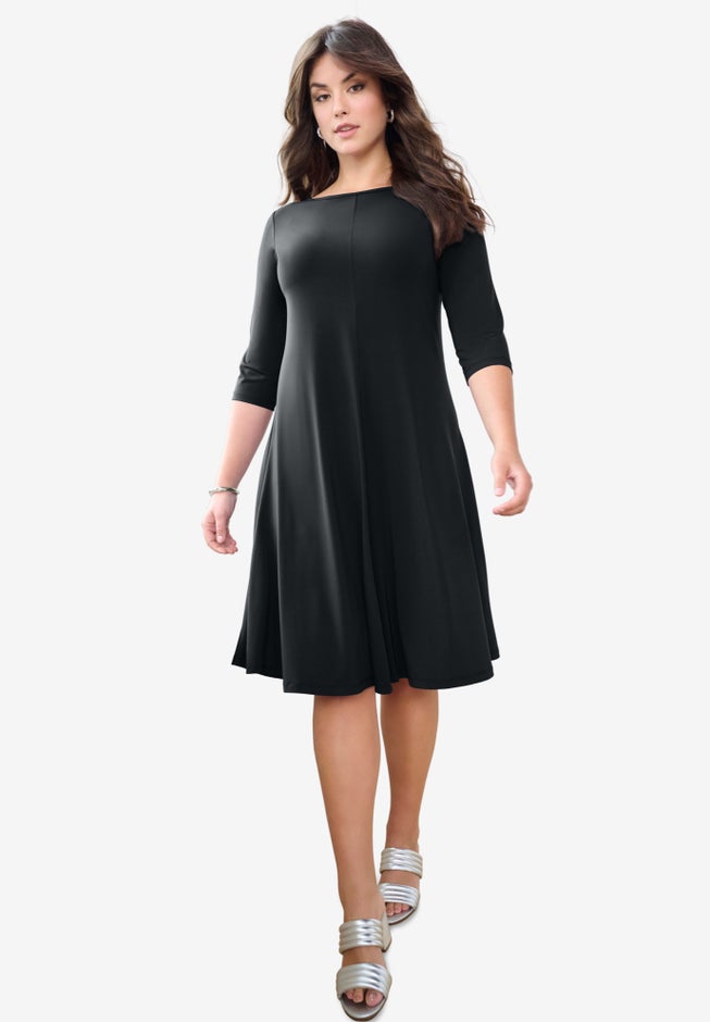 Plus Size 3/4 Sleeve Boatneck Swing Dress image number 8