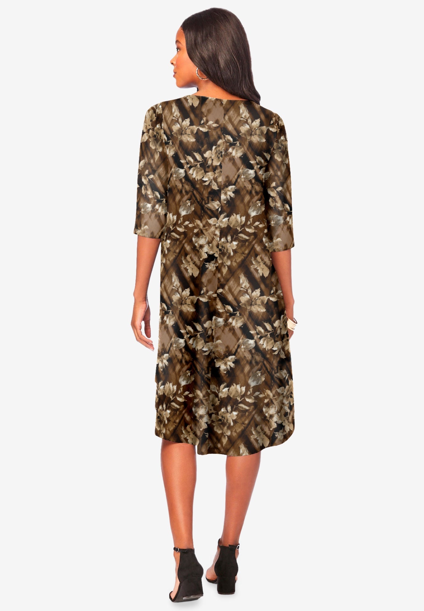 Plus Size 3/4 Sleeve Boatneck Swing Dress image number 1