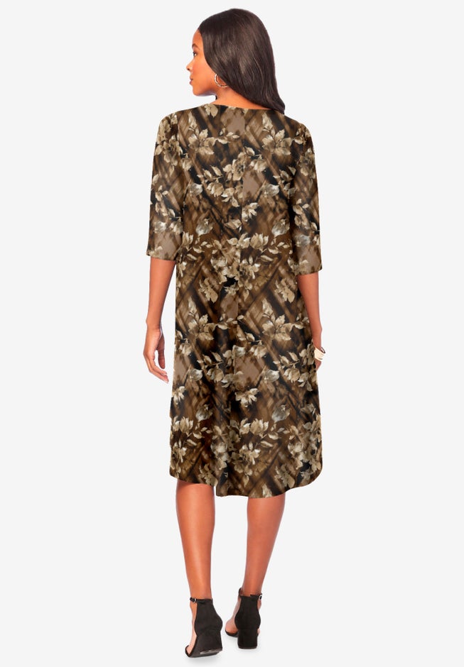 Plus Size 3/4 Sleeve Boatneck Swing Dress image number 1