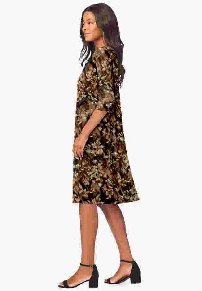 UltraSmooth™ Plus Size Boatneck Swing Dress – Flowy, Wrinkle-Resistant Knit image number 2