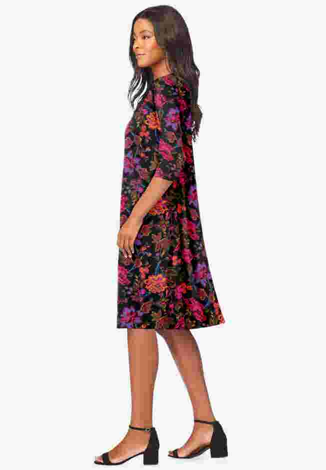 UltraSmooth™ Plus Size Boatneck Swing Dress – Flowy, Wrinkle-Resistant Knit image number 2