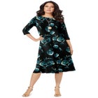 Plus Size 3/4 Sleeve Boatneck Swing Dress image number null