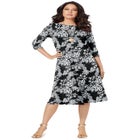 Plus Size 3/4 Sleeve Boatneck Swing Dress image number null
