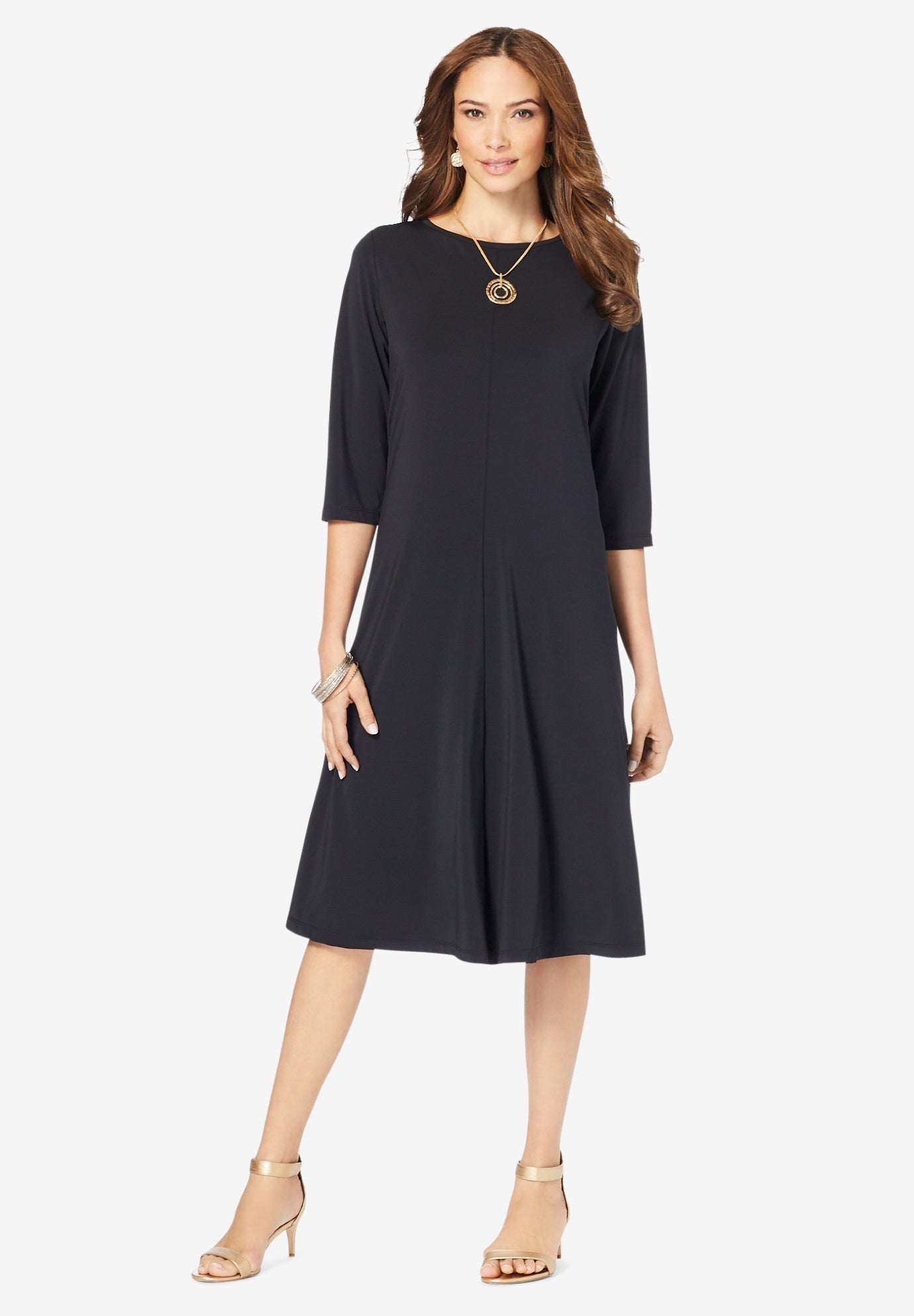 Plus Size 3/4 Sleeve Boatneck Swing Dress image number 0