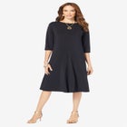 Plus Size 3/4 Sleeve Boatneck Swing Dress image number null