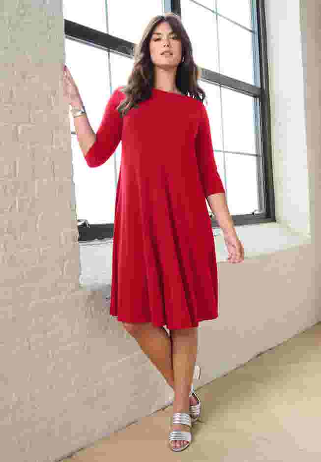 Plus Size 3/4 Sleeve Boatneck Swing Dress image number 0