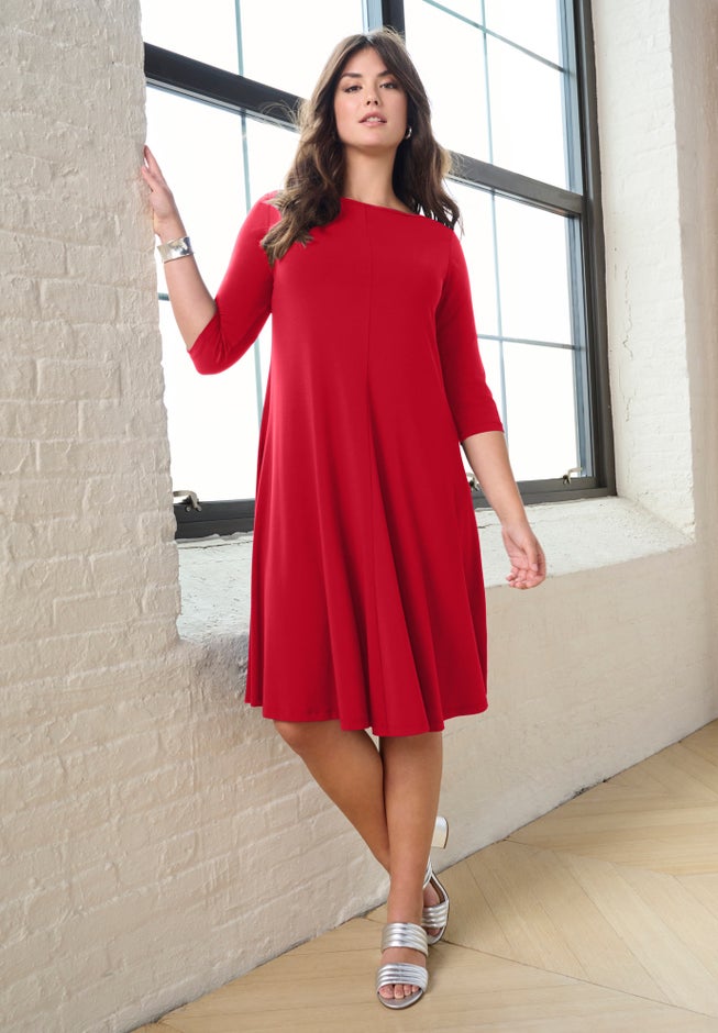 Plus Size 3/4 Sleeve Boatneck Swing Dress image number 0