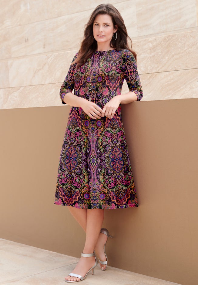 Plus Size 3/4 Sleeve Boatneck Swing Dress image number 0