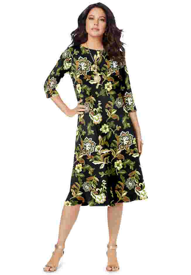 UltraSmooth™ Plus Size Boatneck Swing Dress – Flowy, Wrinkle-Resistant Knit image number 1