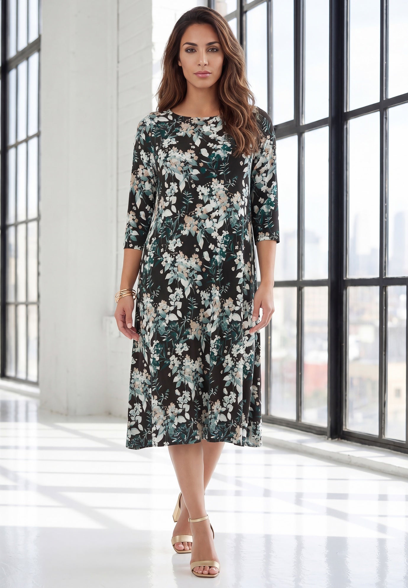 Plus Size 3/4 Sleeve Boatneck Swing Dress image number 0
