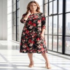 Plus Size 3/4 Sleeve Boatneck Swing Dress image number null