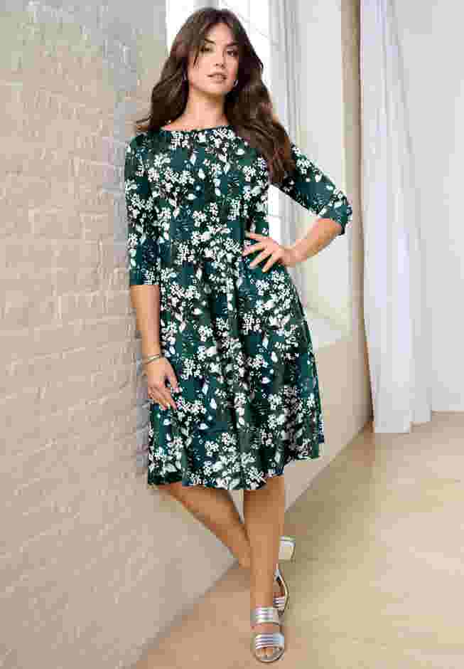 UltraSmooth™ Plus Size Boatneck Swing Dress – Flowy, Wrinkle-Resistant Knit image number 0