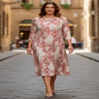 Plus Size 3/4 Sleeve Boatneck Swing Dress image number null