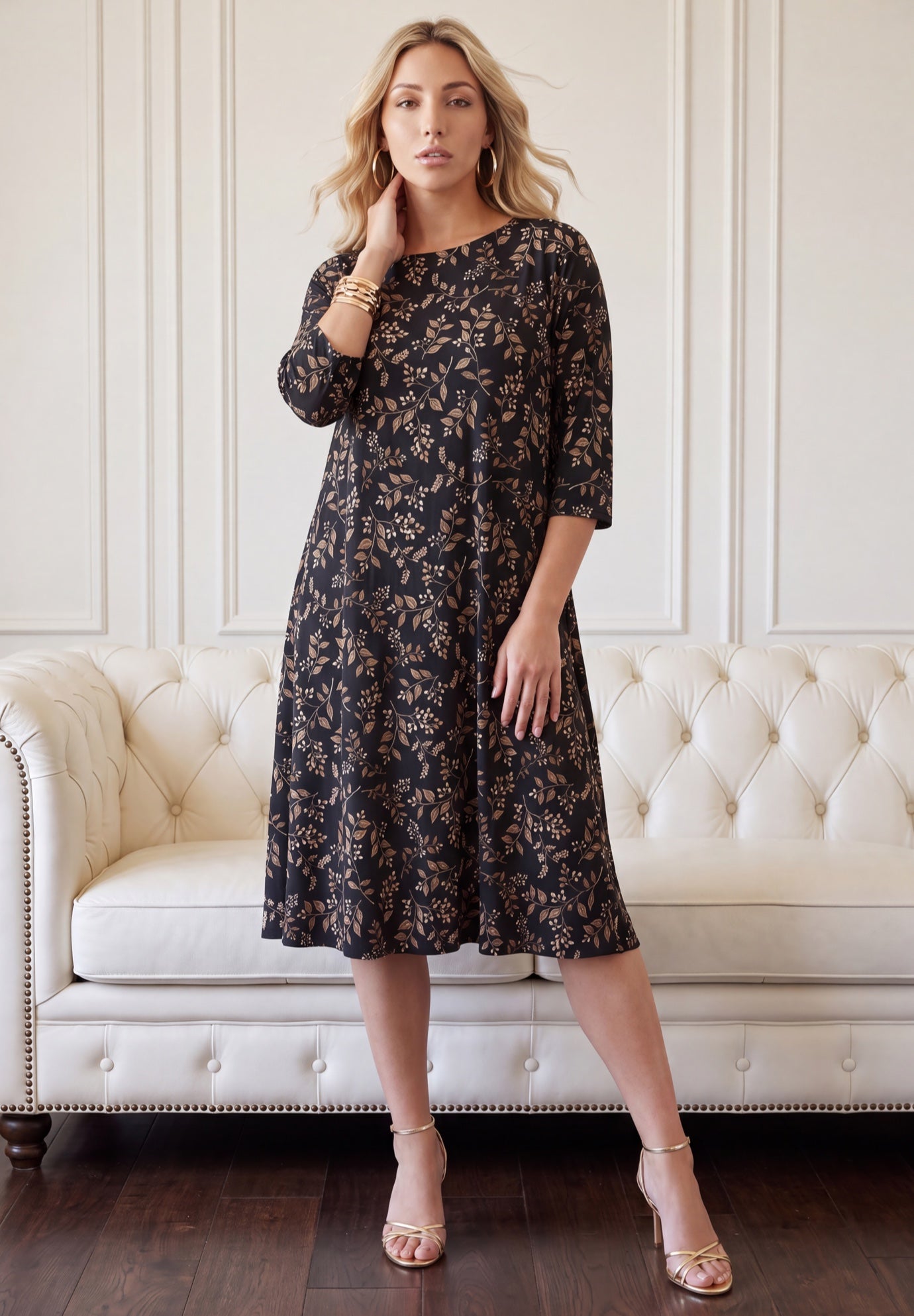 Plus Size 3/4 Sleeve Boatneck Swing Dress image number 0