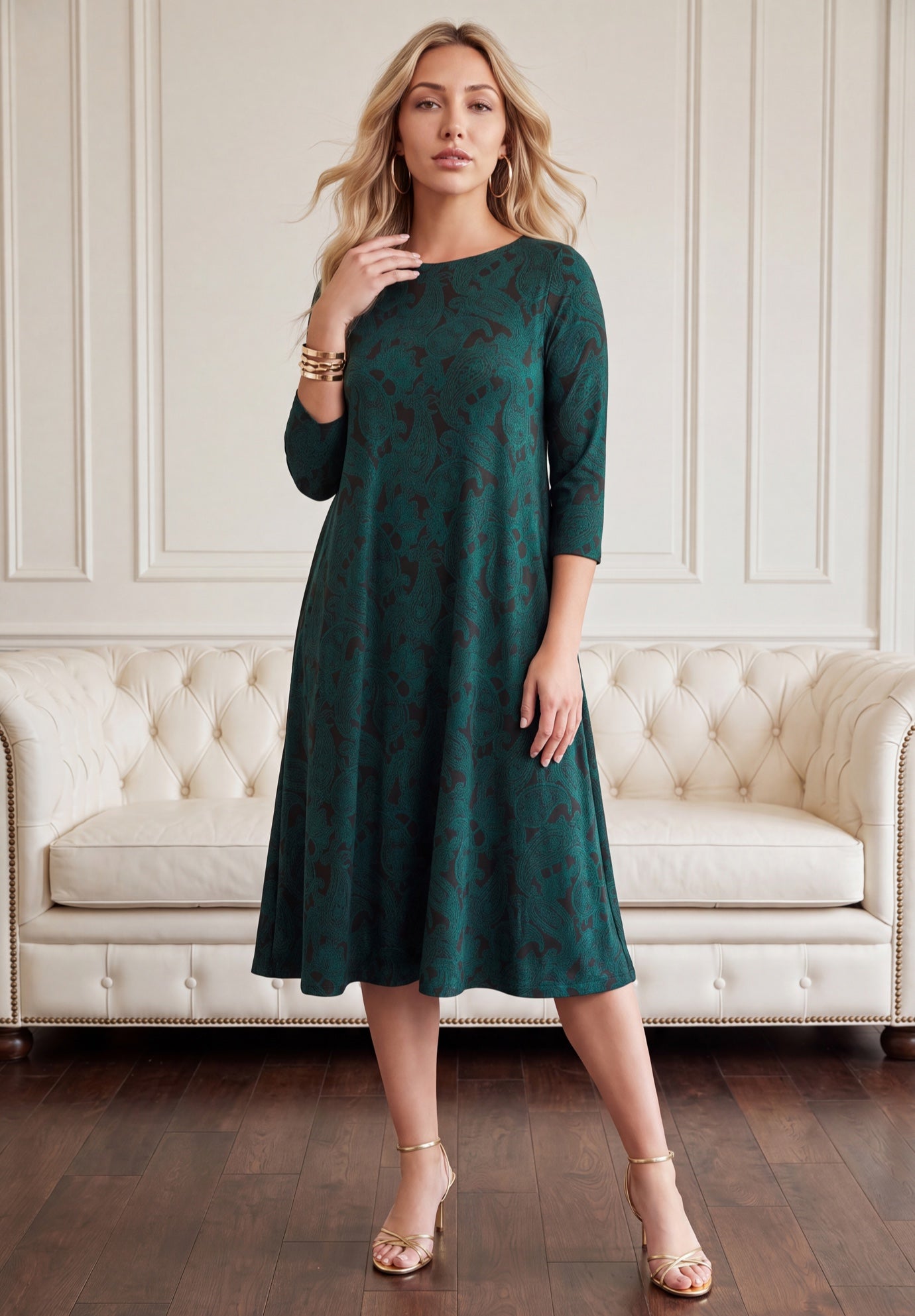 Plus Size 3/4 Sleeve Boatneck Swing Dress image number 0