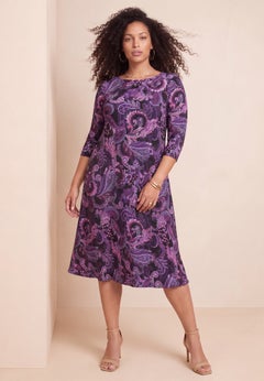 Plus Size 3/4 Sleeve Boatneck Swing Dress