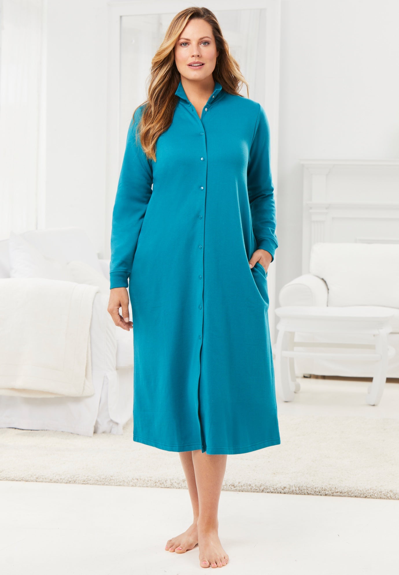 Only Necessities® Fleece Snap-Front Robe image number 0