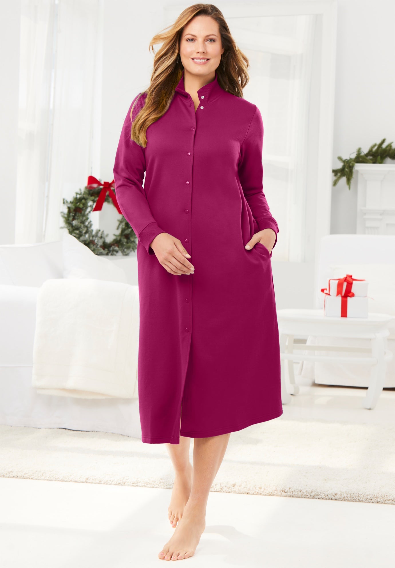 Only Necessities® Fleece Snap-Front Robe image number 0