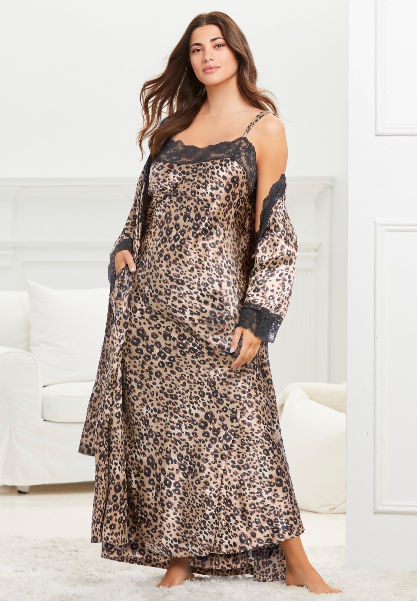 The Luxe Satin Long Peignoir Set image number 3