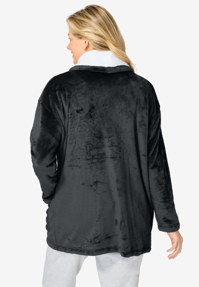 Sherpa Lined Collar Microfleece Bed Jacket  image number 1