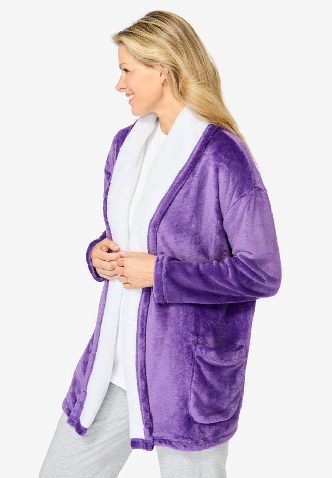 Sherpa Lined Collar Microfleece Bed Jacket  image number 2