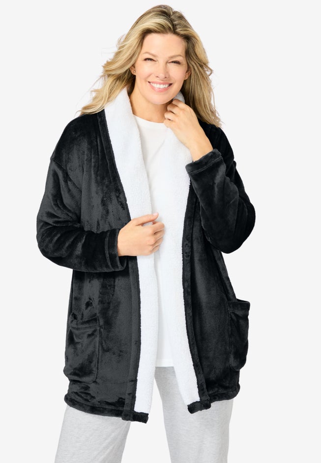 Sherpa Lined Collar Microfleece Bed Jacket  image number 0