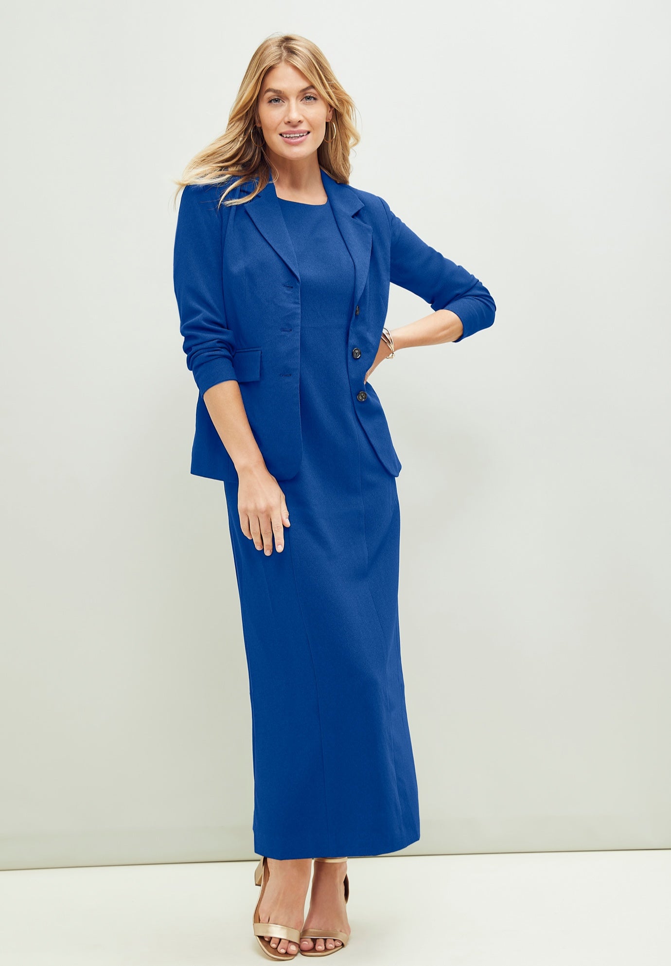 2-Piece Stretch Crepe Single-Breasted Maxi Jacket Dress image number 0