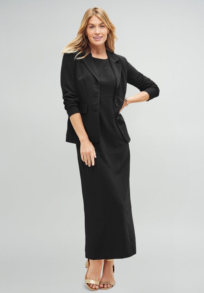 2-Piece Stretch Crepe Single-Breasted Maxi Jacket Dress image number 0