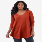 Plus Size Knit Thermal V Neck Swing Tunic – Long Sleeve image number null