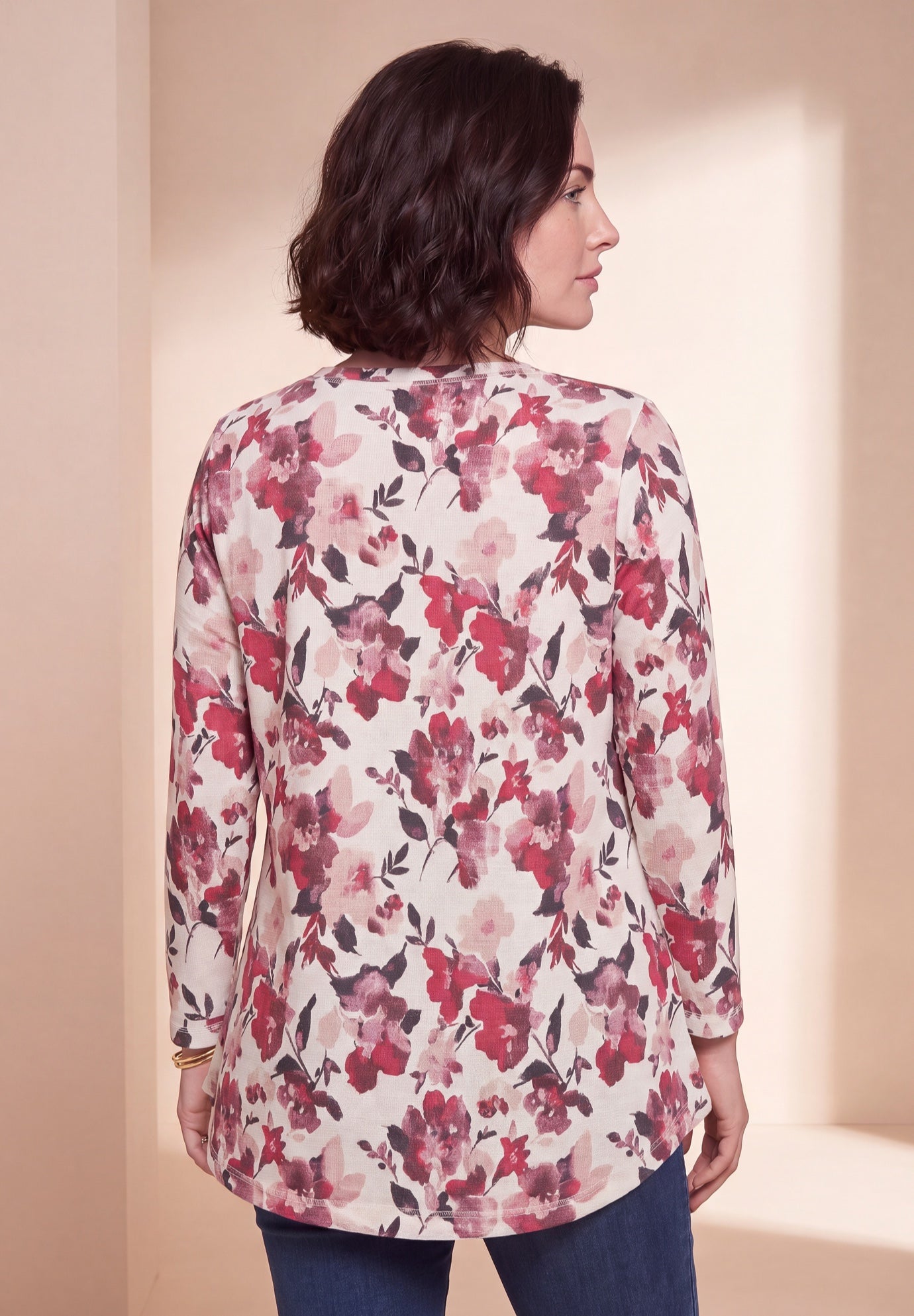 Plus Size Knit Thermal V Neck Swing Tunic &ndash; Long Sleeve image number 1