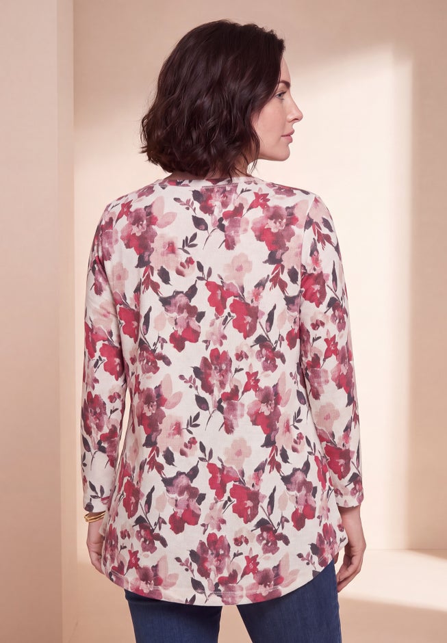Plus Size Knit Thermal V Neck Swing Tunic &ndash; Long Sleeve image number 1