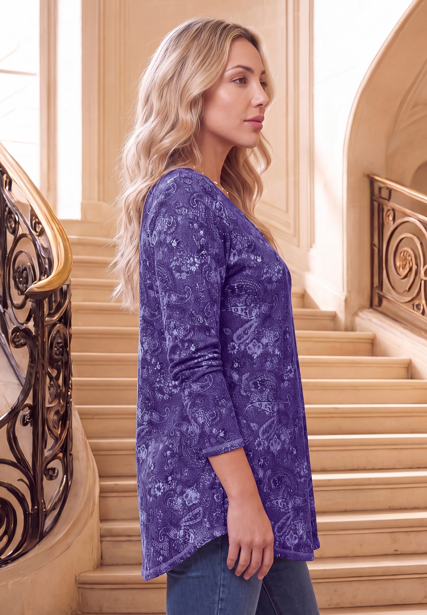 Plus Size Knit Thermal V Neck Swing Tunic &ndash; Long Sleeve image number 2