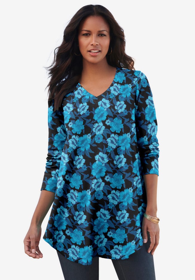Plus Size Knit Thermal V Neck Swing Tunic – Long Sleeve image number 0