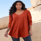 Plus Size Knit Thermal V Neck Swing Tunic – Long Sleeve image number null