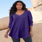 Plus Size Knit Thermal V Neck Swing Tunic – Long Sleeve image number null