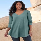 Plus Size Knit Thermal V Neck Swing Tunic &ndash; Long Sleeve image number null