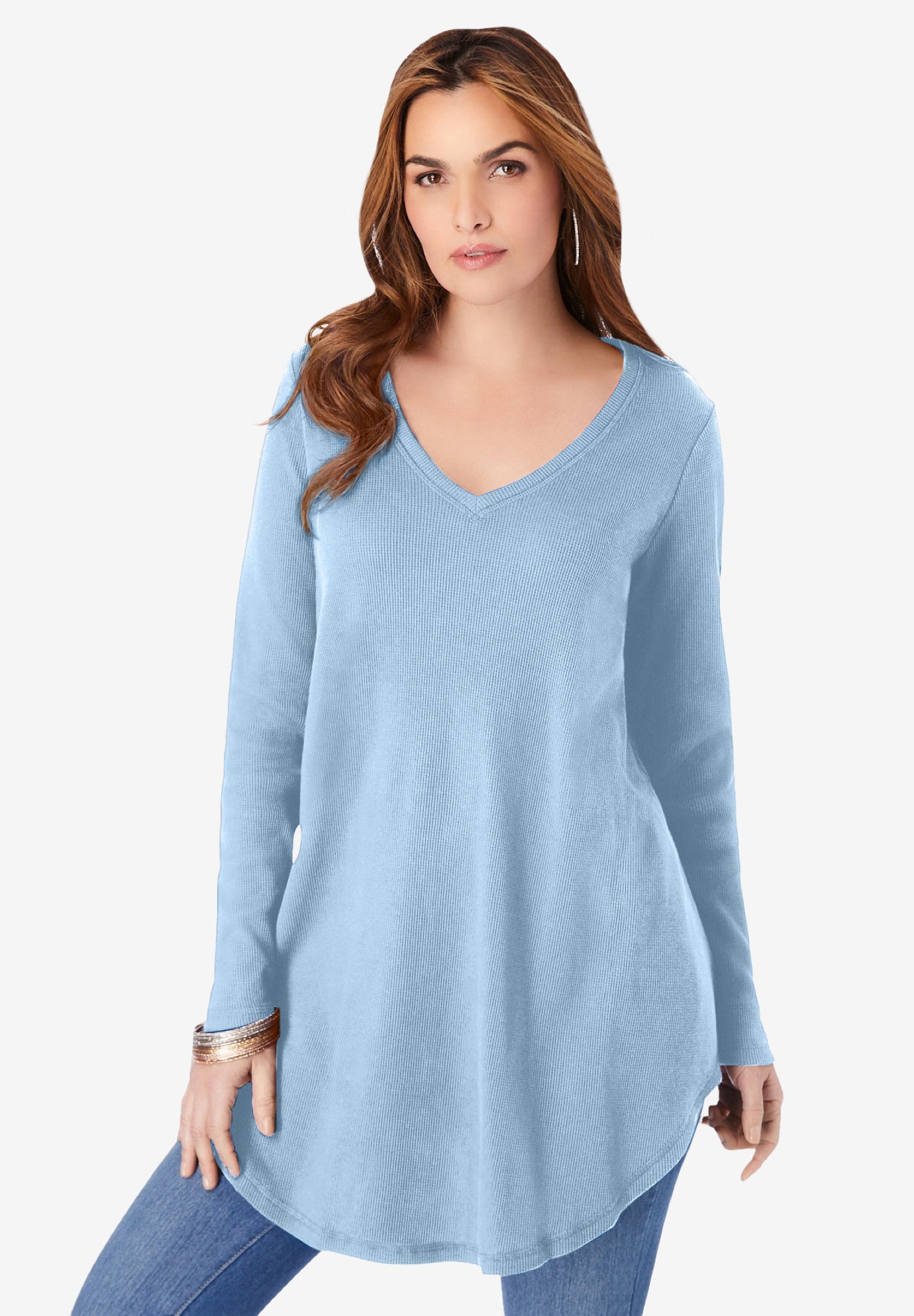 Plus Size Knit Thermal V Neck Swing Tunic – Long Sleeve image number 0