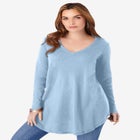 Plus Size Knit Thermal V Neck Swing Tunic – Long Sleeve image number null