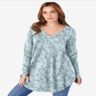 Plus Size Knit Thermal V Neck Swing Tunic – Long Sleeve image number null