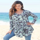 Plus Size Knit Thermal V Neck Swing Tunic &ndash; Long Sleeve image number null