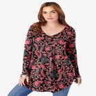 Plus Size Knit Thermal V Neck Swing Tunic – Long Sleeve image number null