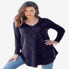Plus Size Knit Thermal V Neck Swing Tunic – Long Sleeve image number null