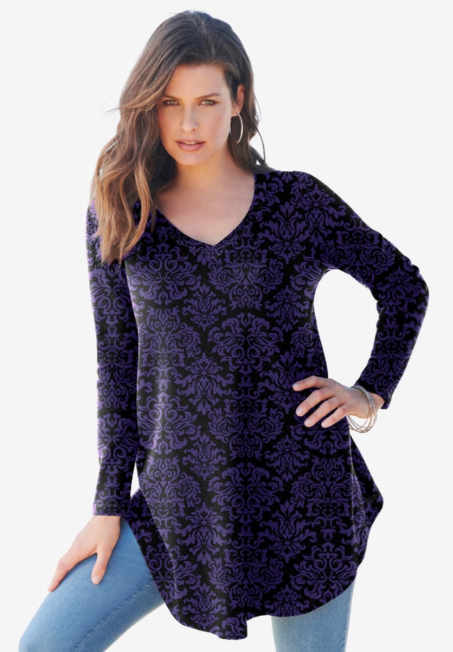 Plus Size Knit Thermal V Neck Swing Tunic – Long Sleeve image number 0