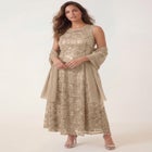 Plus-Size Allover Lace Embellished Shawl Gown image number 0
