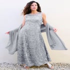 Plus-Size Allover Lace Embellished Shawl Gown image number null