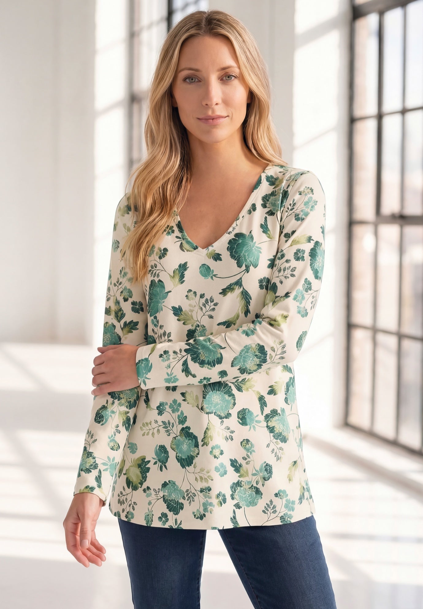 Plus Size Ultimate Long Sleeve V Neck Tee image number 0