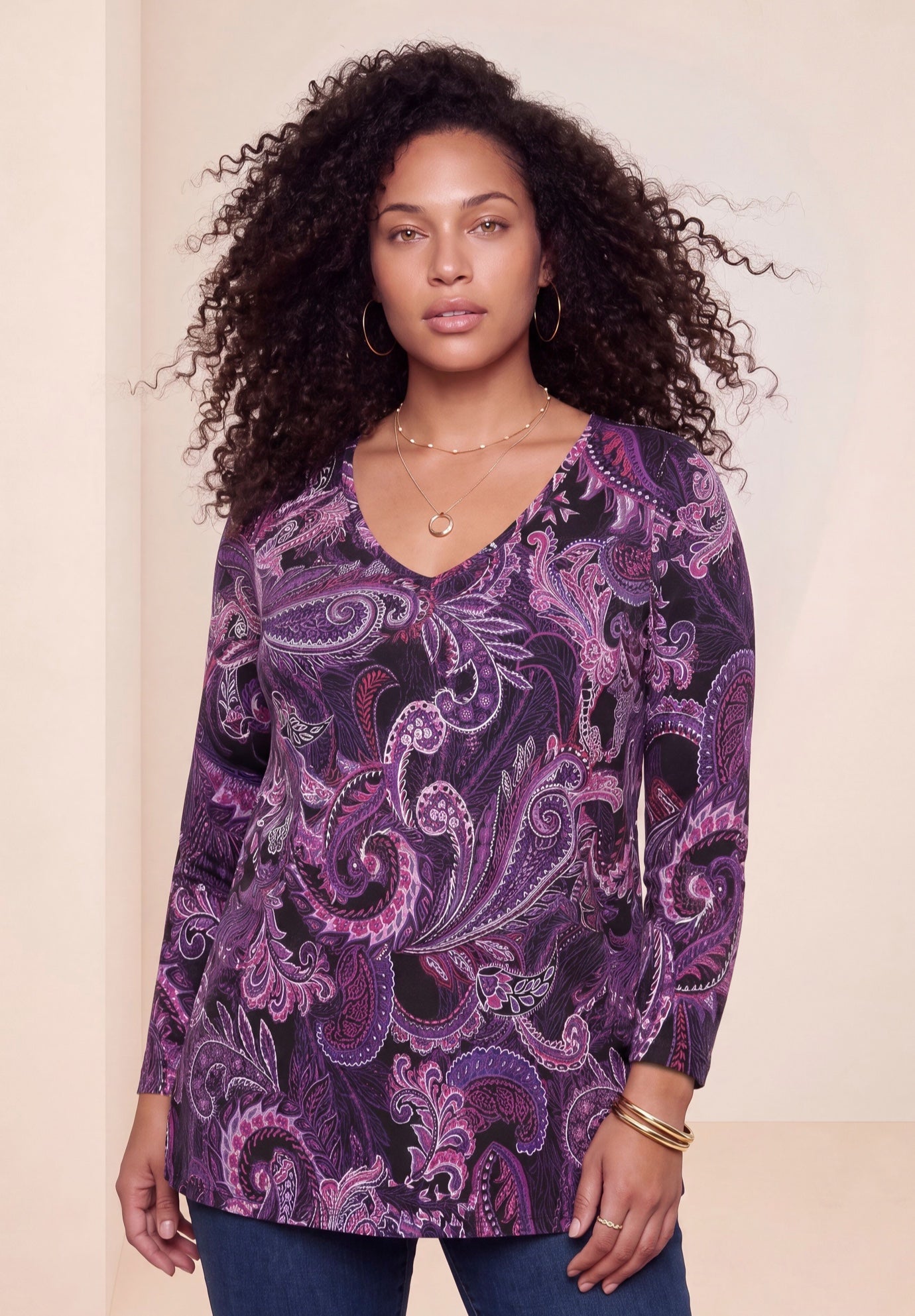 Plus Size Ultimate Long Sleeve V Neck Tee image number 0