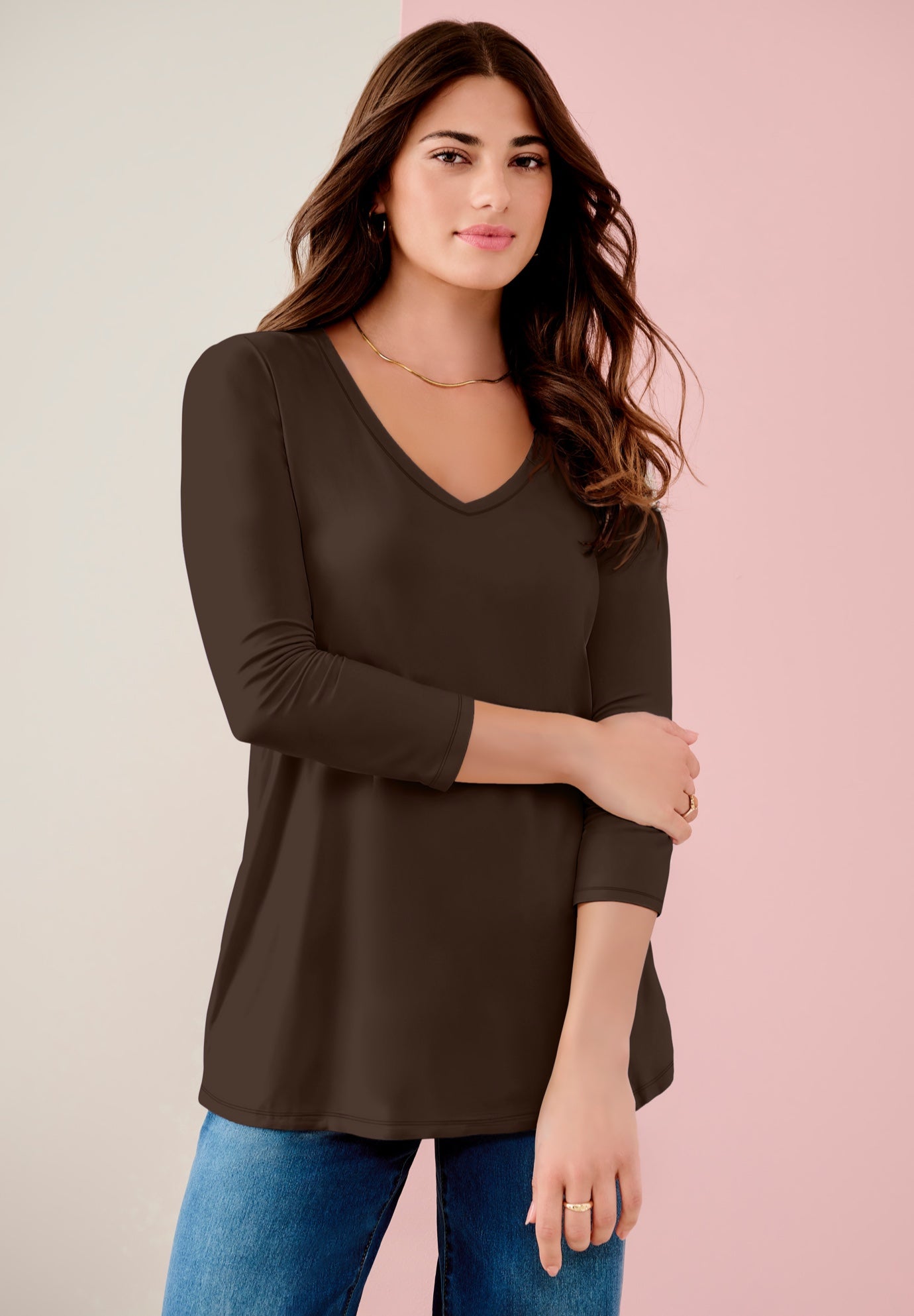 Plus Size Ultimate Long Sleeve V Neck Tee image number 0